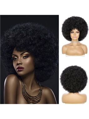 Black Afro Curly Synthetic Wig - Natural Volume
